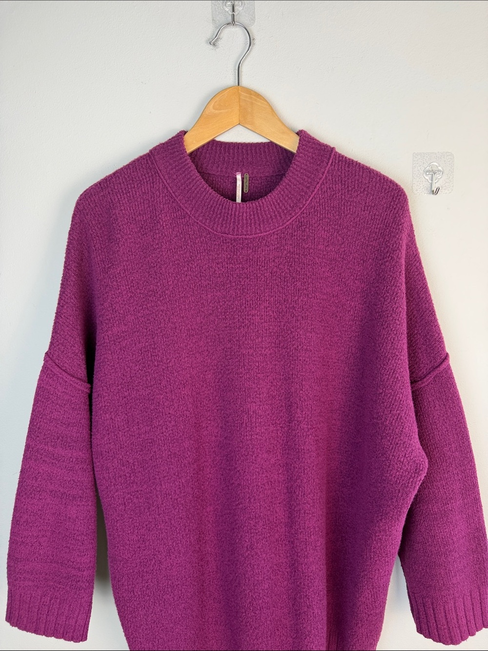 Free People Peaches Slouchy Oversized XS Tunic Sweater Chunky Knit Crewneck Plum - Picture 4 of 16